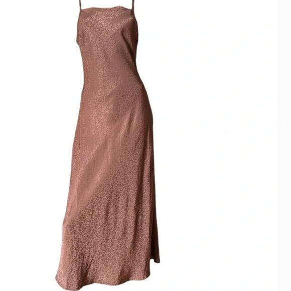 JESSICA SIMPSON Dress Maxi Slip Copper Brown Leopard Satin - Picture 1 of 4